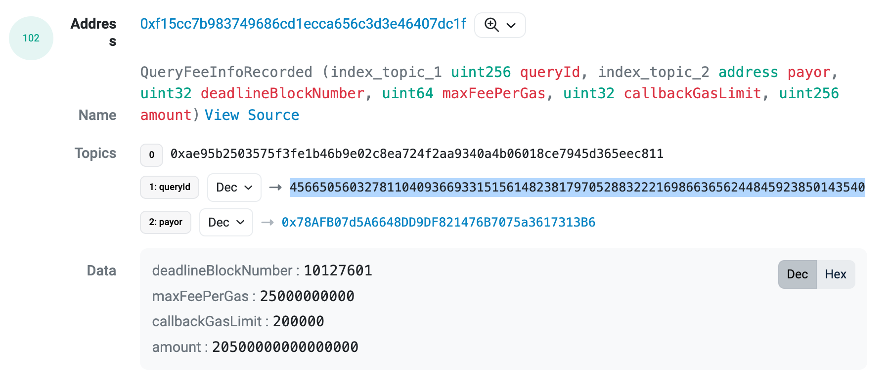 Finding the queryId of your query from Etherscan